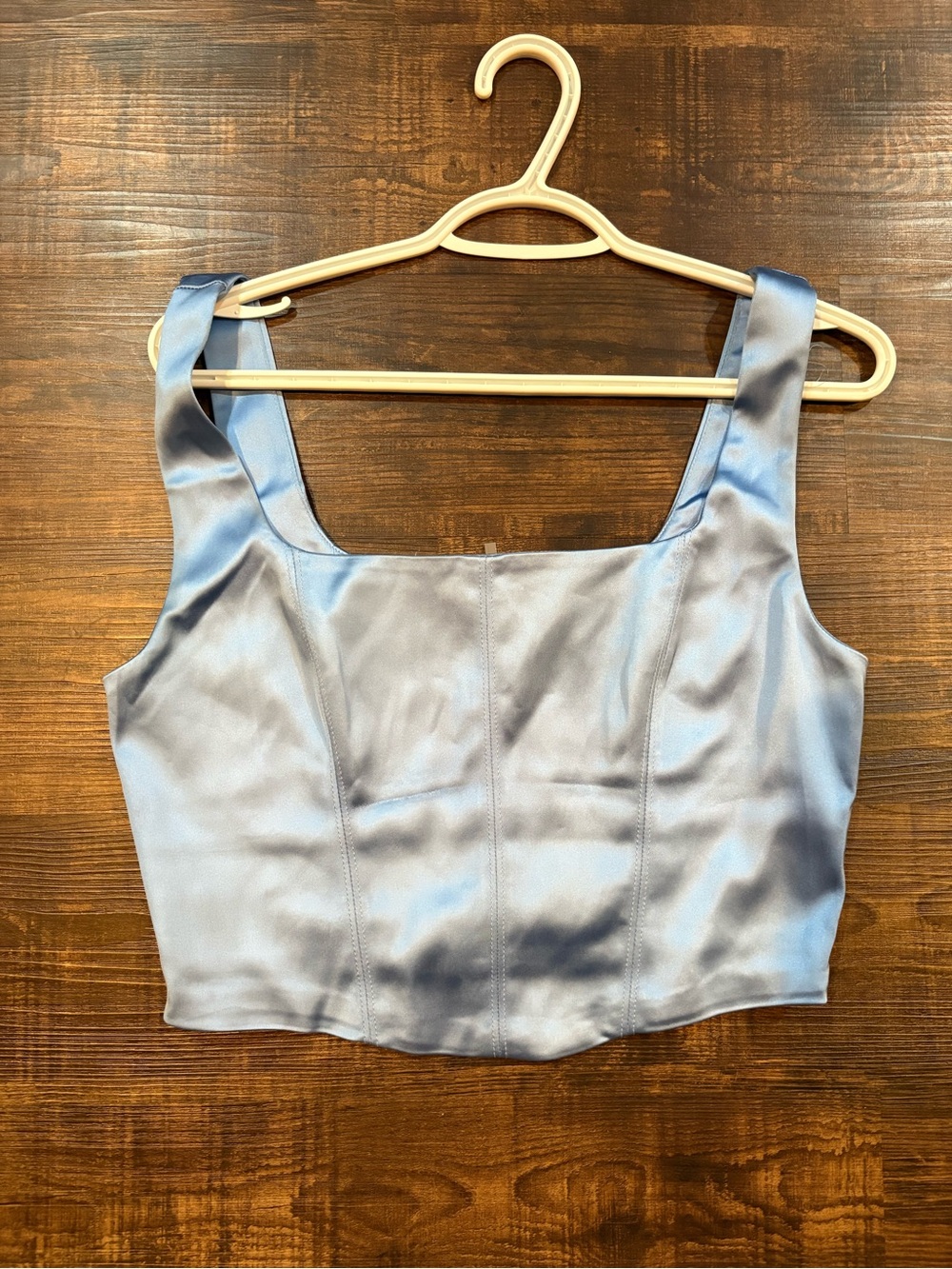 TEN By Babaton Satin Square-Neck Crop Top in Sky Blue